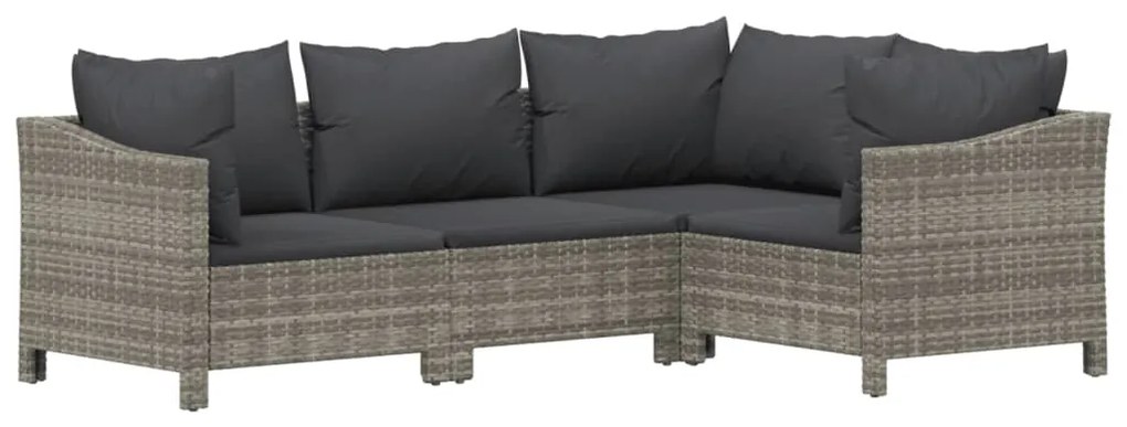 5 pcs conjunto lounge de jardim c/ almofadões vime PE cinzento