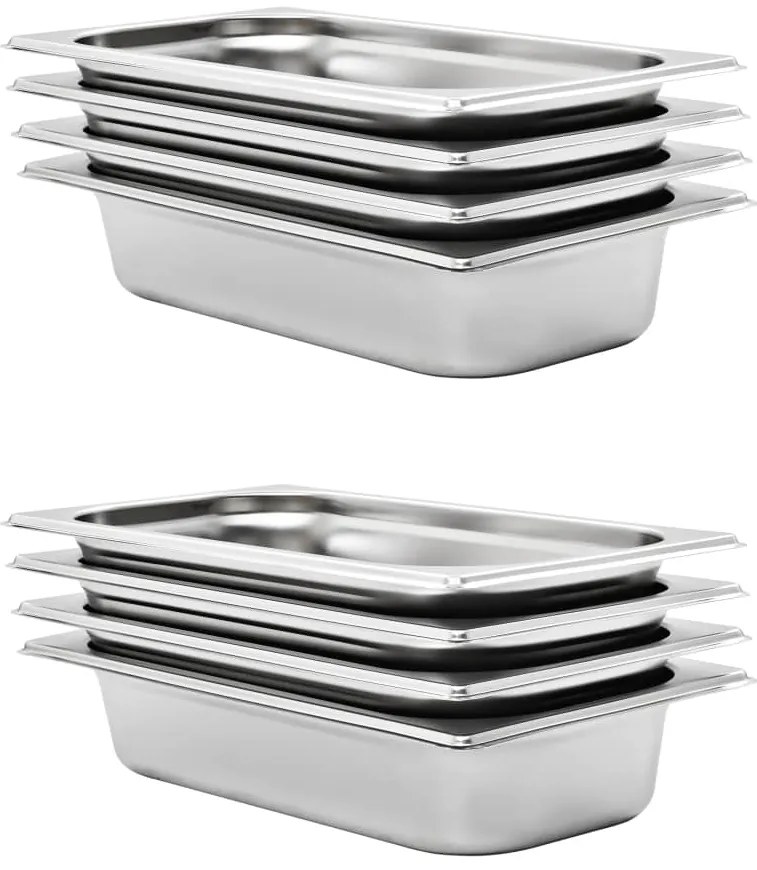 vidaXL Recipientes gastronorm 8 pcs GN 1/3 65 mm aço inoxidável