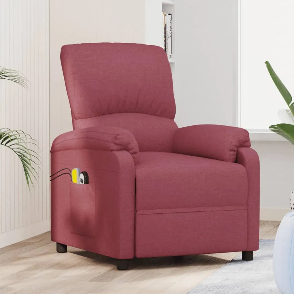 vidaXL Poltrona elevatória de massagens tecido vermelho tinto
