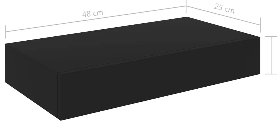Prateleira de parede suspensa com gaveta 48x25x8 cm preto