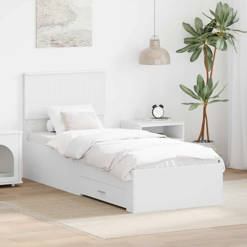vidaXL Estrutura da Cama Branco e Prata 75 x 190 cm Madeira processada