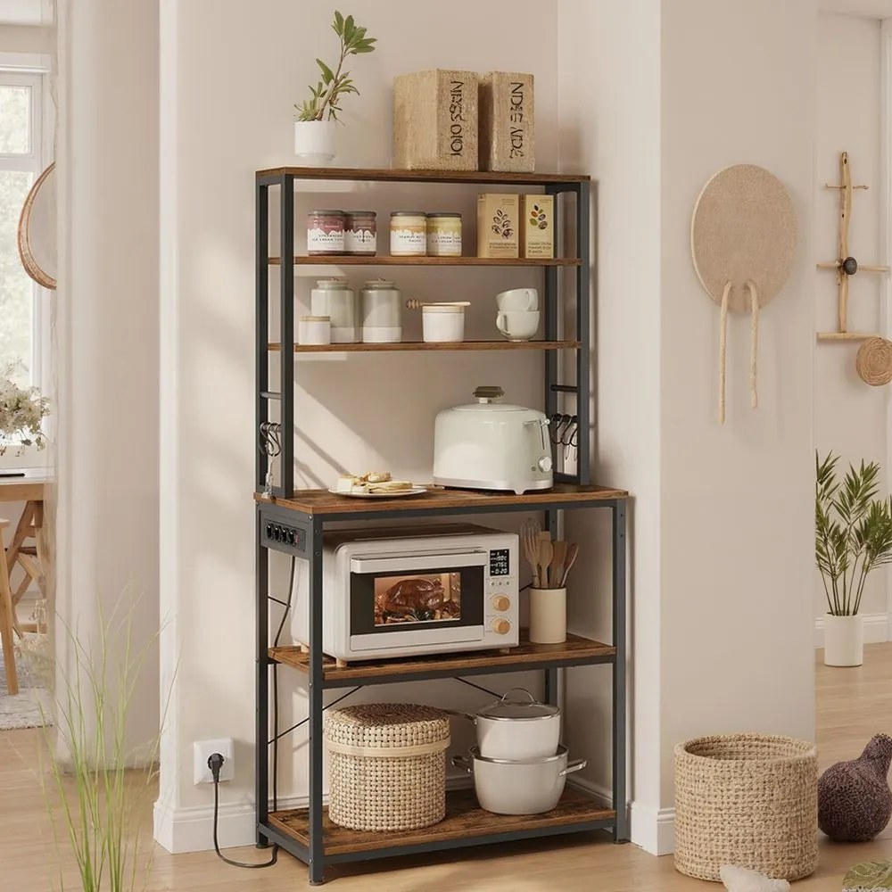Estante de cozinha com tomadas de 40 x 80 x 167 cm preta