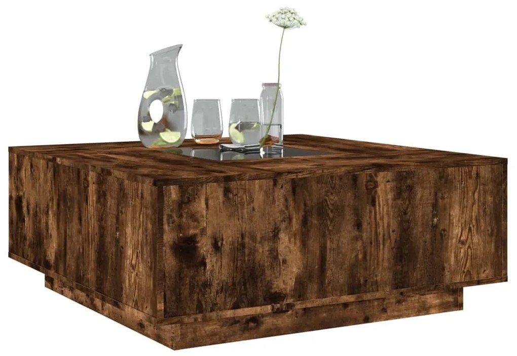 Mesa de centro luzes LED Infinity 100x100x40 cm carvalho fumado