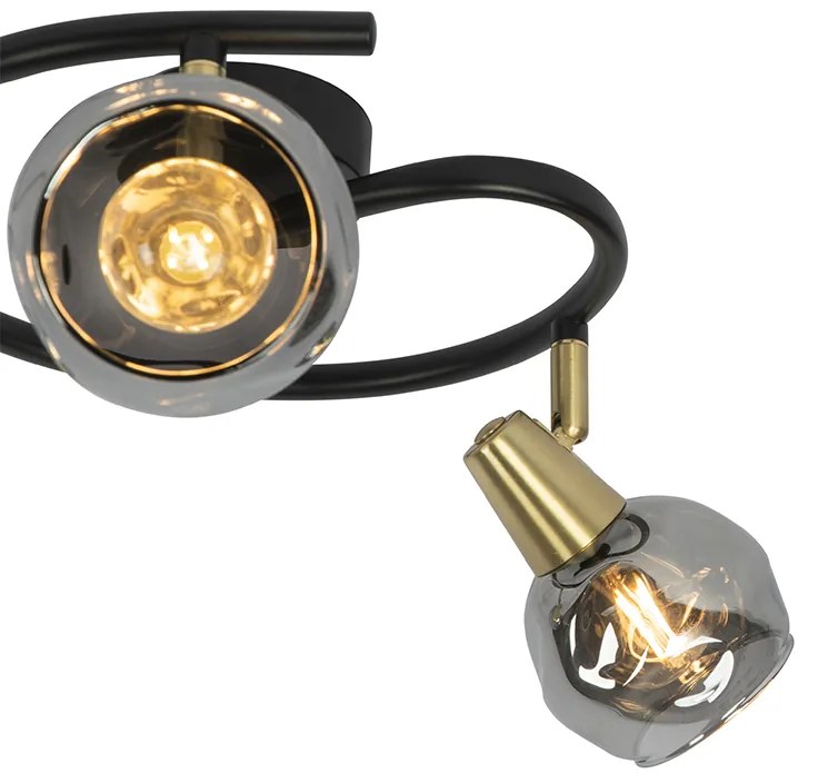 Plafon Art Deco preto 44,5cm vidro fumê 3-luzes - VIDRO Art Deco