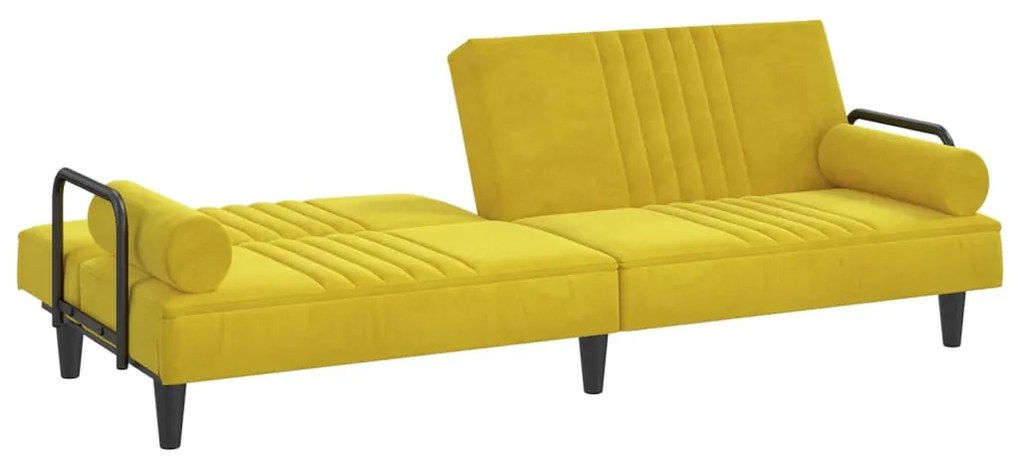 Sofá-cama com apoio de braços veludo amarelo