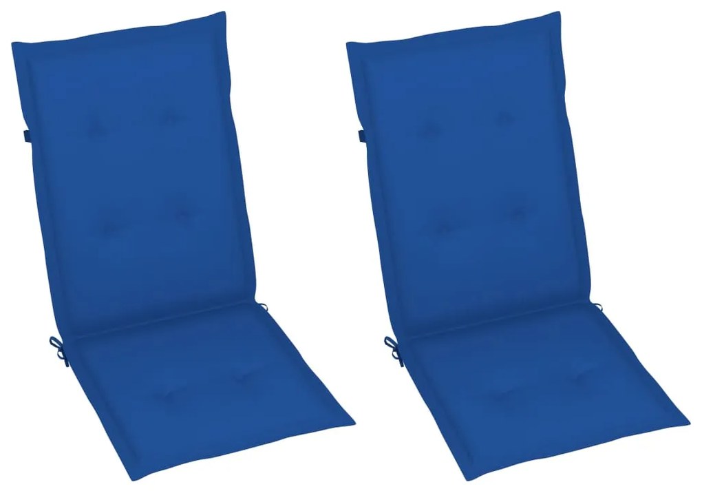 Cadeiras de jardim c/ almofadões azul real 2 pcs teca maciça