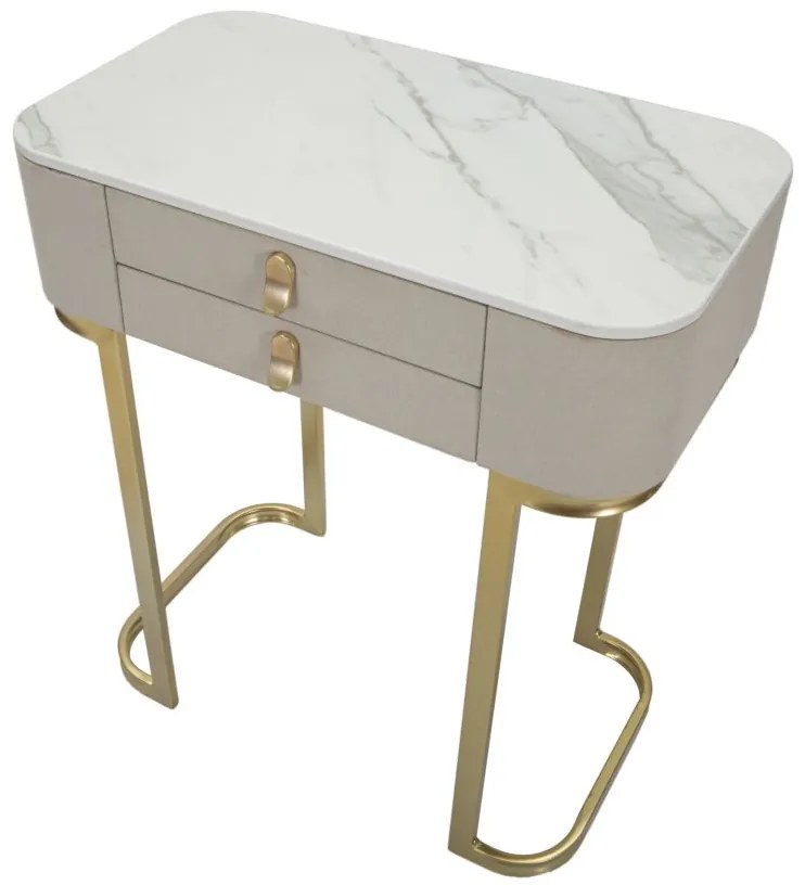 MESA CONSOLA COM 2 GAVETAS BEAUTY 70X40X80 CM CREME E DOURADO