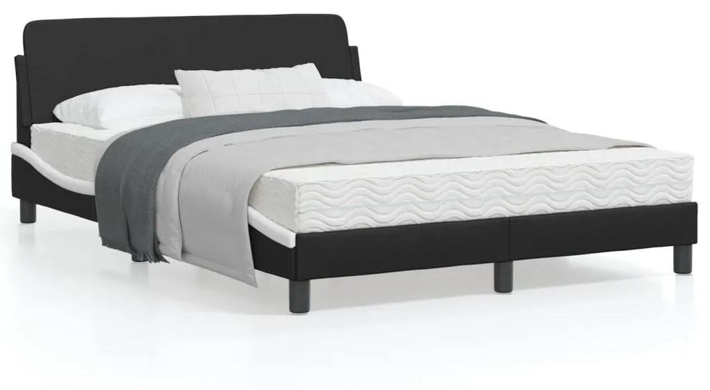 vidaXL Estrutura cama c/ cabeceira couro artif. 140x190cm preto/branco
