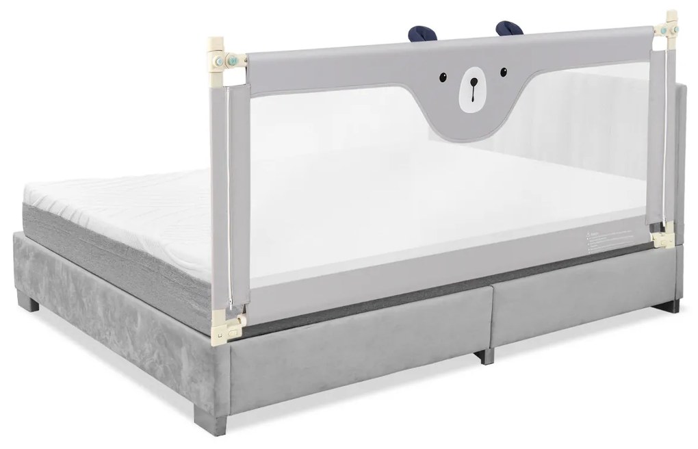 Barra Proteção de cama para crianças 174,5 cm Barra de cama dobrável com elevador vertical duplo bloco de segurança cinza