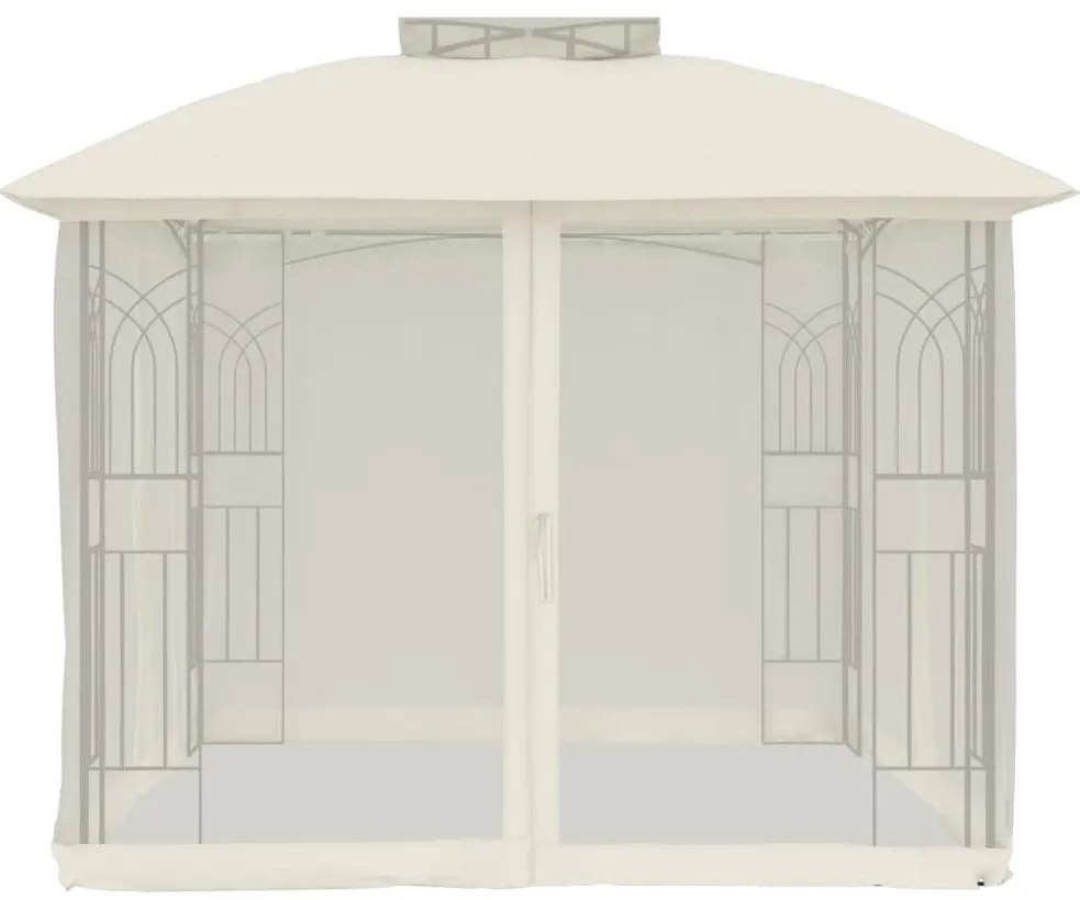 Gazebo c/ teto duplo/paredes de malha 2,94x2,94 m aço creme