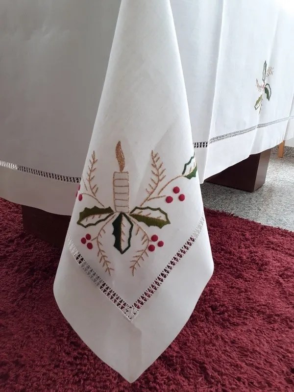 Toalhas de mesa de linho bordada a mão - Toalha de mesa de natal - Bordados da Lixa: Toalha de mesa bordada 180x300 cm + 12 guardanapos 50x50 cm bordados a jogo