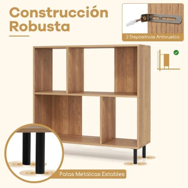 Estante de 4 cubos com pernas de metal 90 x 30 x 90 cm natural