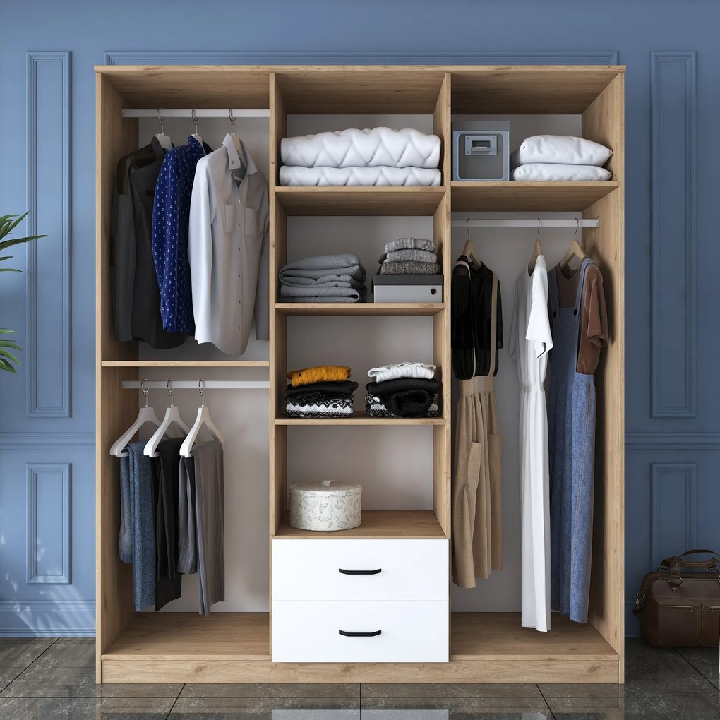 Roupeiro BA113 – Nogueira e Branco – 180 cm x 210 cm x 51,5 cm