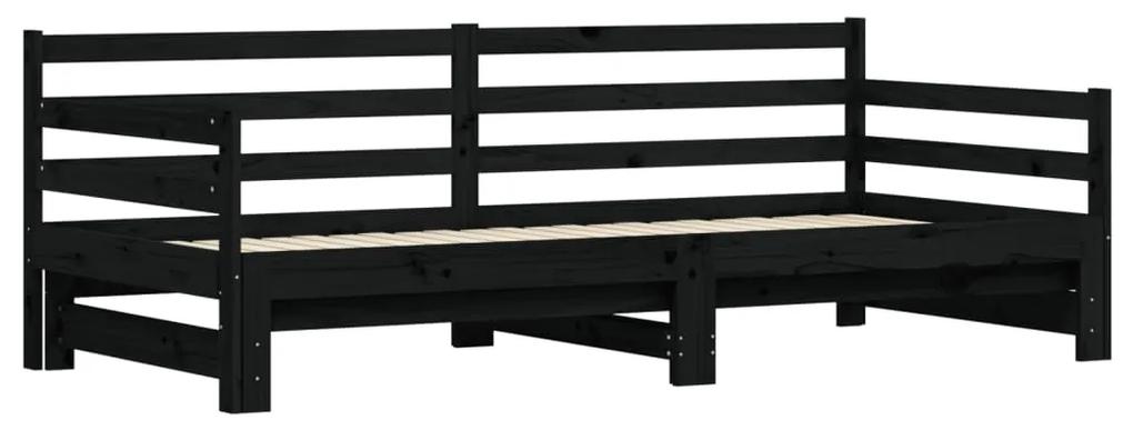 Sofá-cama com gavetão 80x200 cm madeira de pinho maciça preto