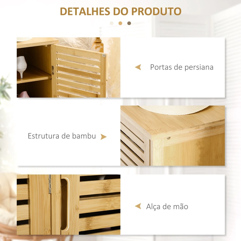 Sapateira de Entrada com 3 Portas de Persiana Prateleiras Ajustáveis para 16 Pares de Sapatos 100x35x80 cm Natural