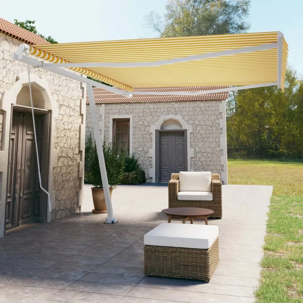 vidaXL Toldo retrátil manual independente 450x350 cm amarelo e branco
