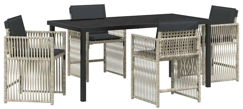 Conjunto de Jantar para Jardim com 5 Peças e Almofadas Cinza Claro