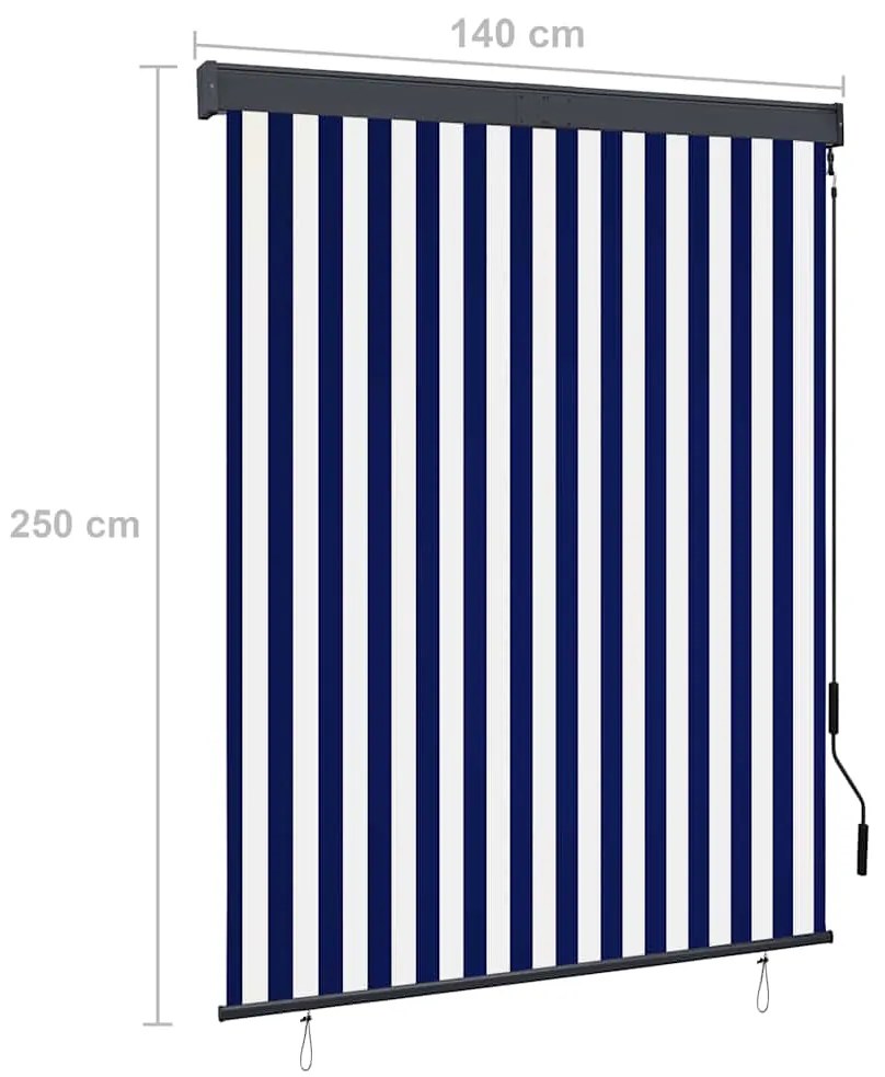 Estore de rolo para exterior 140x250 cm azul e branco