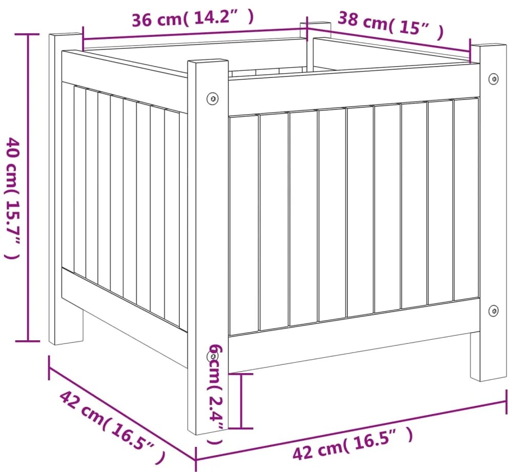 Vaso/floreira de jardim com forro 42x42x40 cm acácia maciça