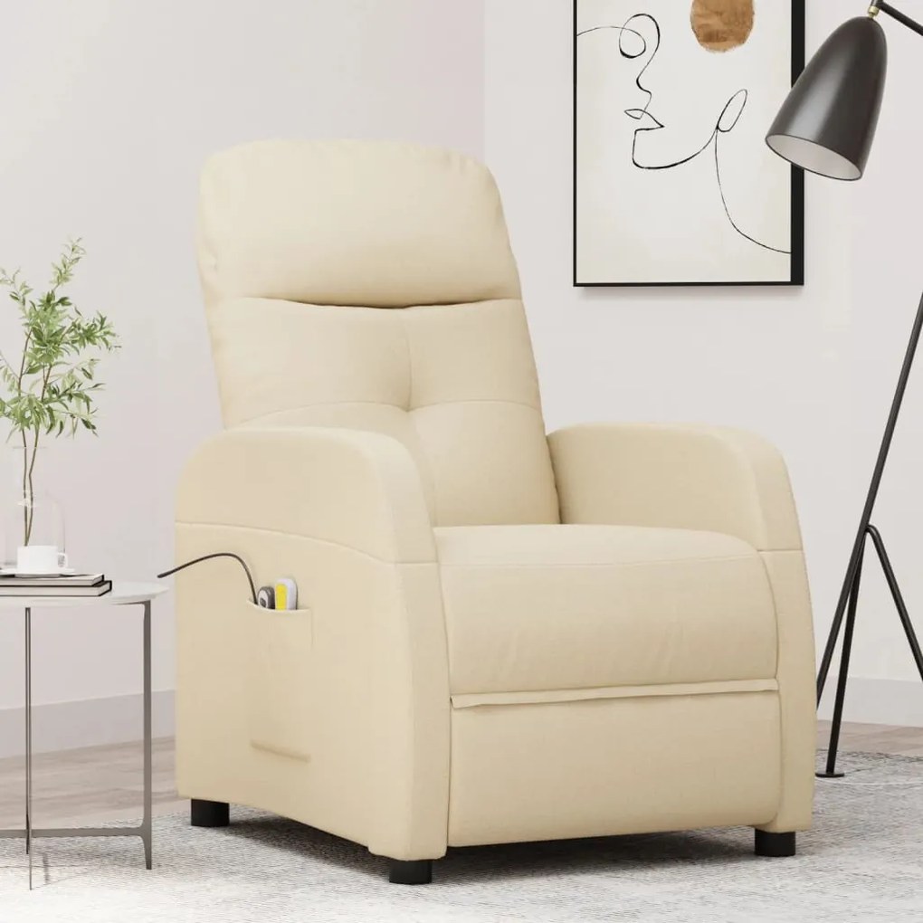 vidaXL Poltrona de massagens tecido cor creme