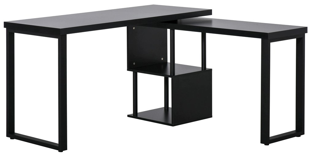 HOMCOM Secretária em Forma L Mesa para Computador Giratória 360 Graus com Múltiplas Formas Prateleiras e Grande Espaço de Armazenamento 220x55x79cm Preto