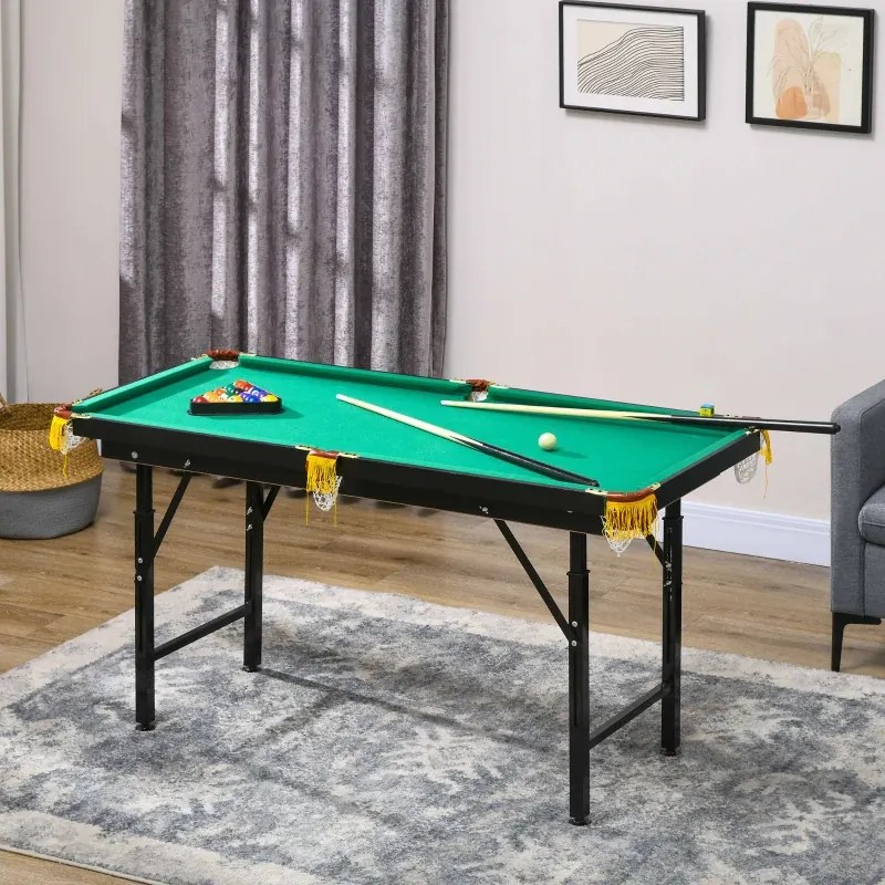 Mesa de Bilhar para crianças Dobrável 140 cm com Altura Ajustável, 16 Bolas, 2 Tacos, 2 Giz, Triângulo e Escova, Verde