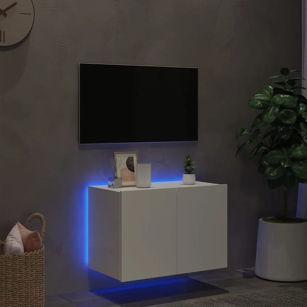 Móvel de parede para TV com luzes LED 60x35x41 cm branco