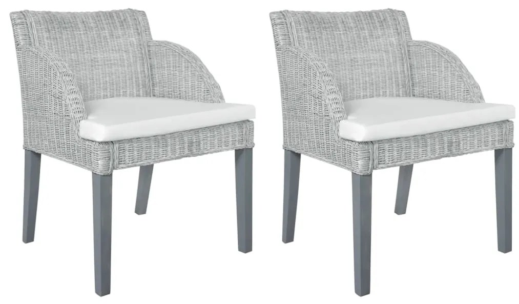 vidaXL Cadeiras de jantar com almofadões 2 pcs vime natural cinzento
