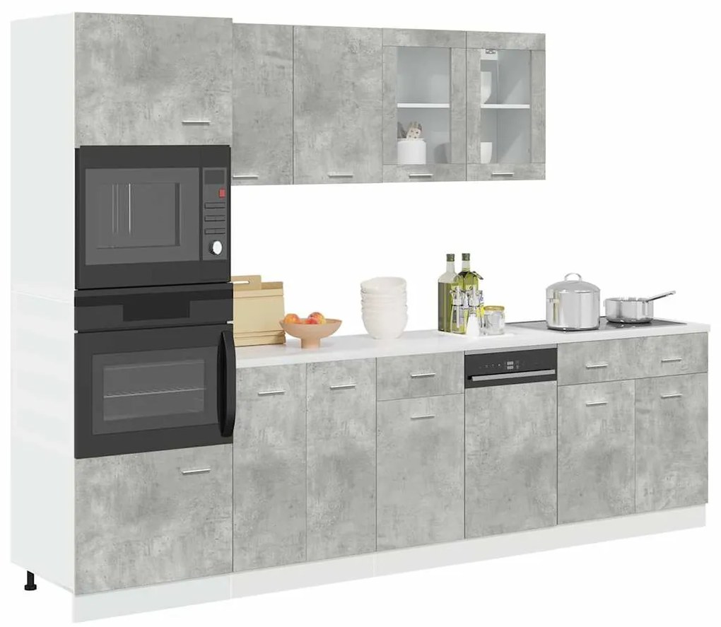 vidaXL 7 pcs conj. de armários de cozinha Lyon cinzento cimento