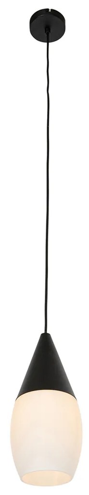 Candeeiro de suspensão moderno preto com vidro opalino - Drop