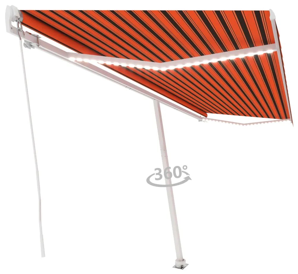 Toldo retrátil manual com LED 500x300 cm laranja e castanho