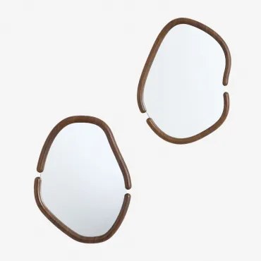 Conjunto De 2 Espelhos Ovais De Parede Em Mdf Vixidel Madeira Escura - Sklum