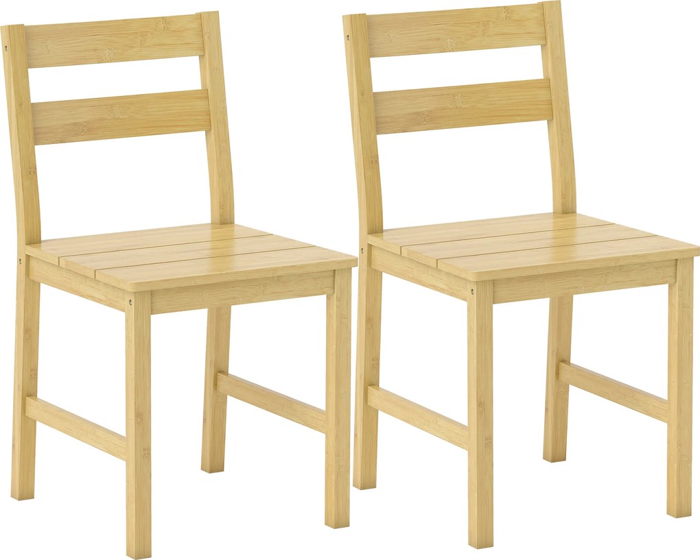 HOMCOM Conjunto de 2 Cadeiras de Sala de Jantar em Bambu com Assento Ripado Encosto Curvado Sem Braços Madeira | Aosom Portugal