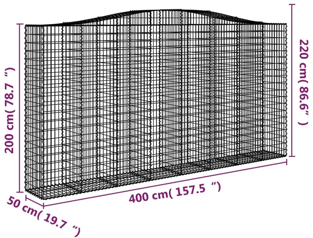 Cestos gabião arqueados 3pcs 400x50x200/220cm ferro galvanizado