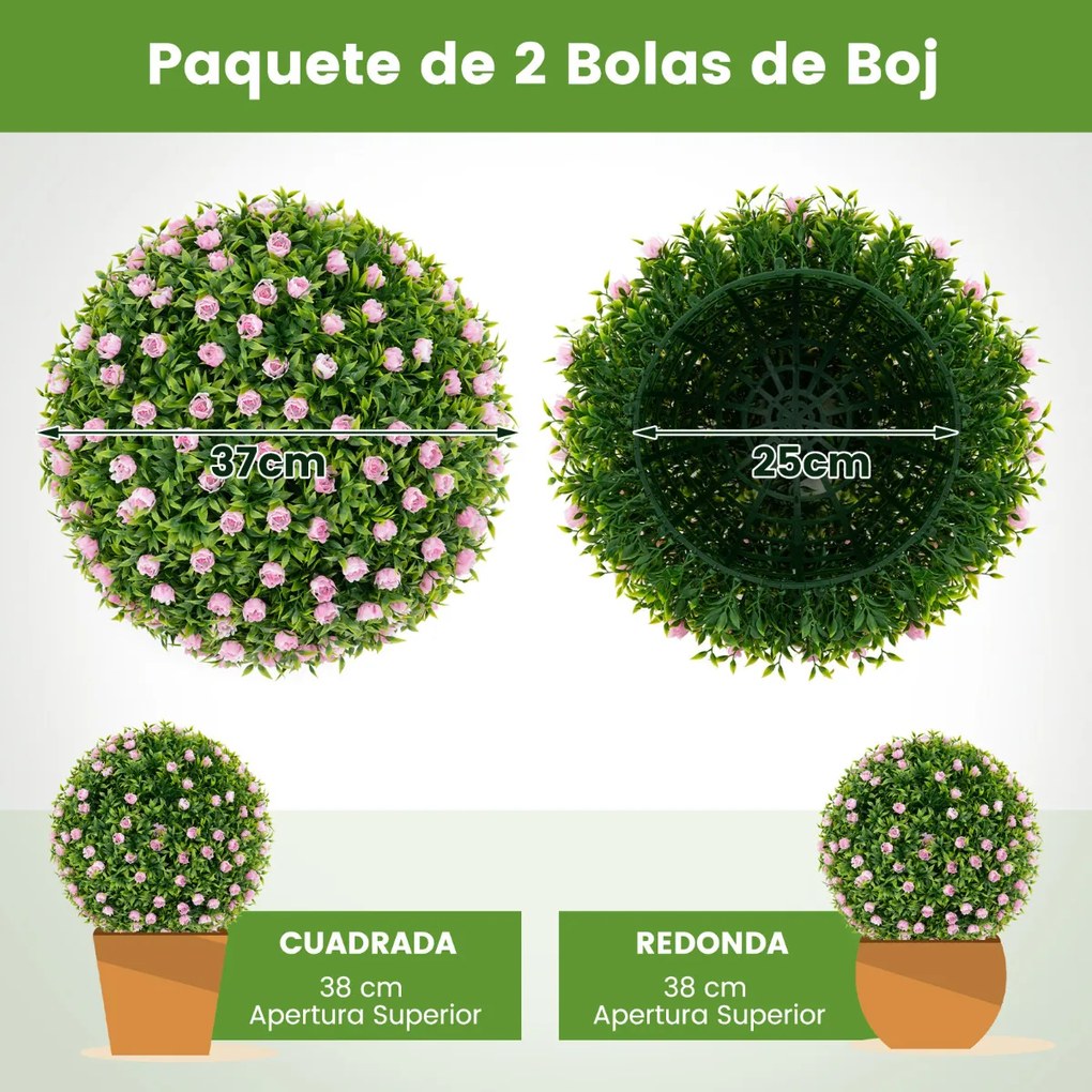 Conjunto de 2 bolas plantas artificiais 37 cm Bolas decorativas falsas com flores cor-de-rosa Verdes e rosas