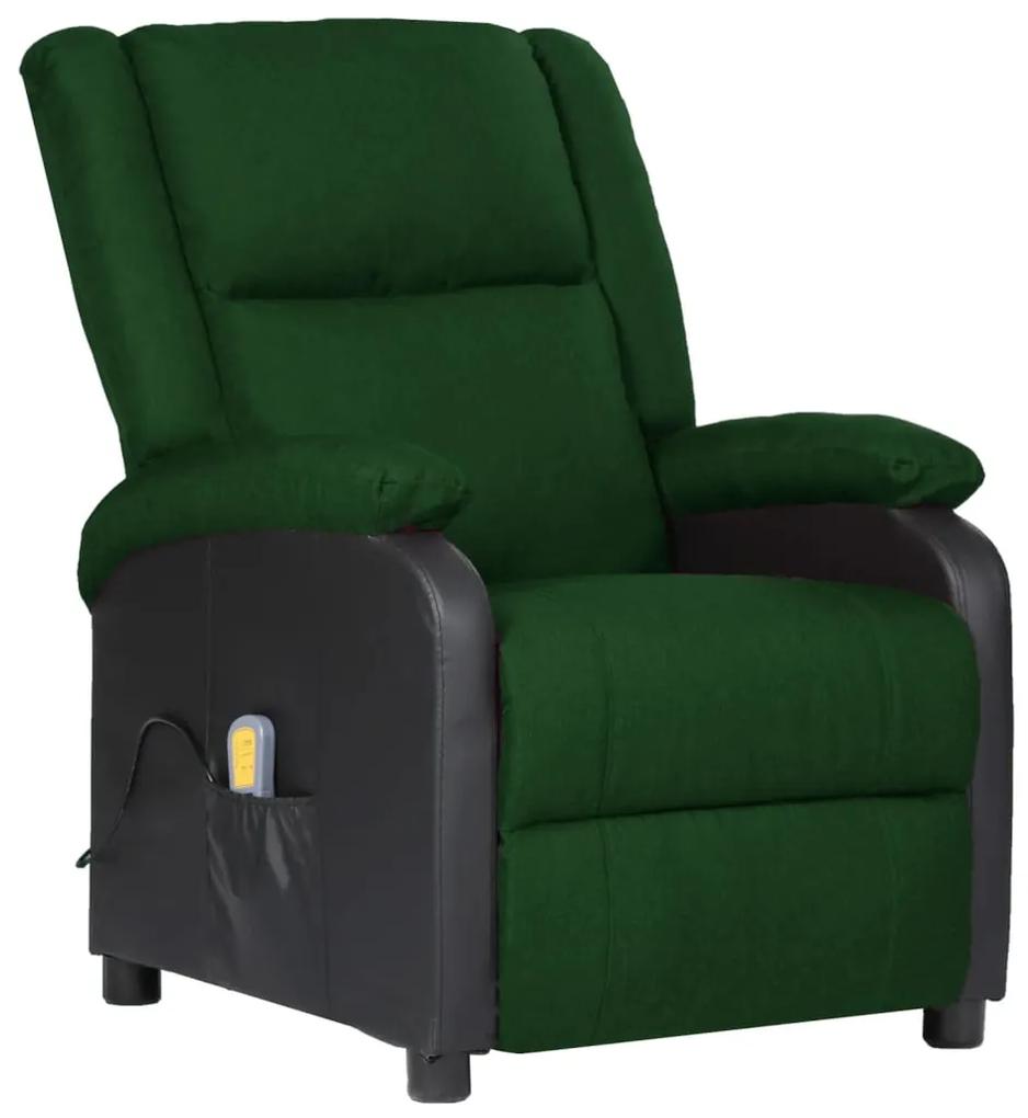 329501 vidaXL Poltrona reclinável massagens couro art./tecido verde-escuro