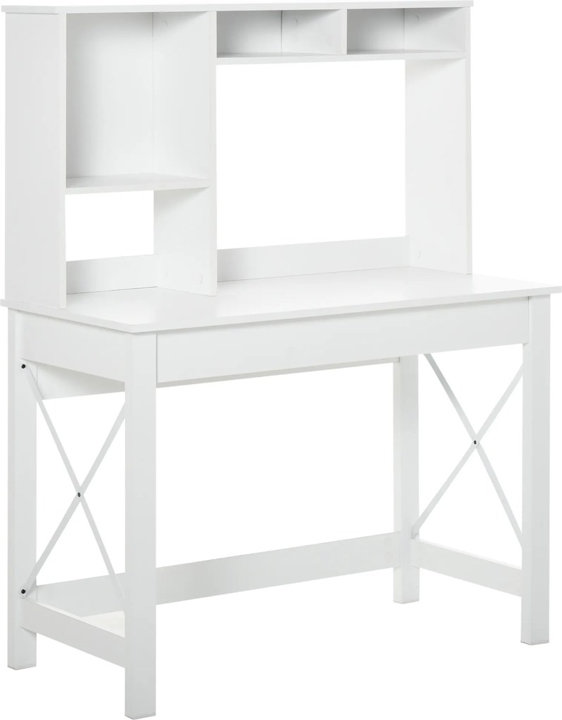 Secretária com arrumação 105 x 50 x 137,5 cm, moderna em madeira com prateleiras e tampo amplo, ideal para espaços reduzidos, casa, quarto, branca
