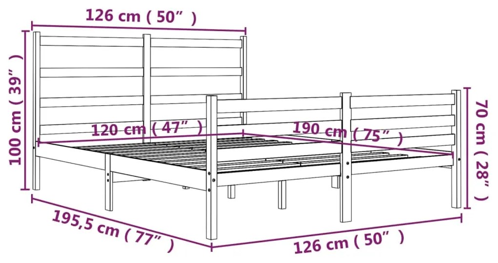 Estrutura de cama pequena casal 120x190 cm pinho maciço
