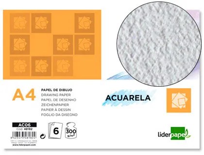 Papel Aguarela Din A4 300 gr Pack de 6 Folhas