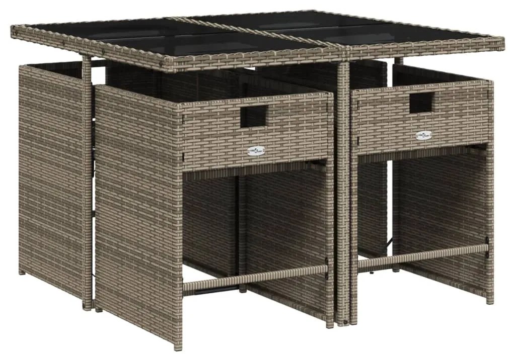 5 pcs conjunto de jantar p/ jardim c/ almofadões vime PE cinza