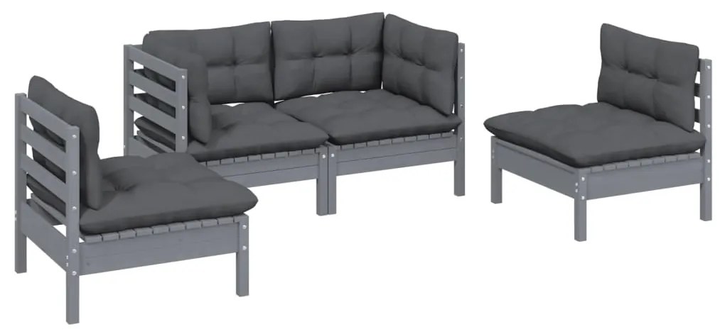 4 pcs conjunto lounge de jardim + almofadões pinho maciço