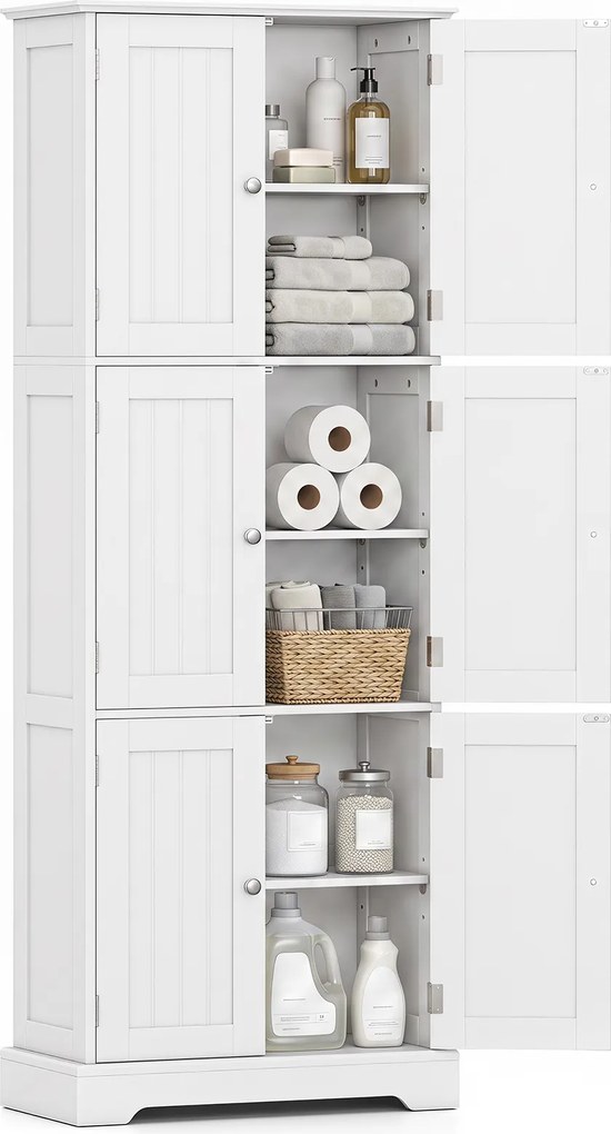 Armário de Arrumação Alto, 60 x 30 x 160 cm, Prateleiras Reguláveis, Branco