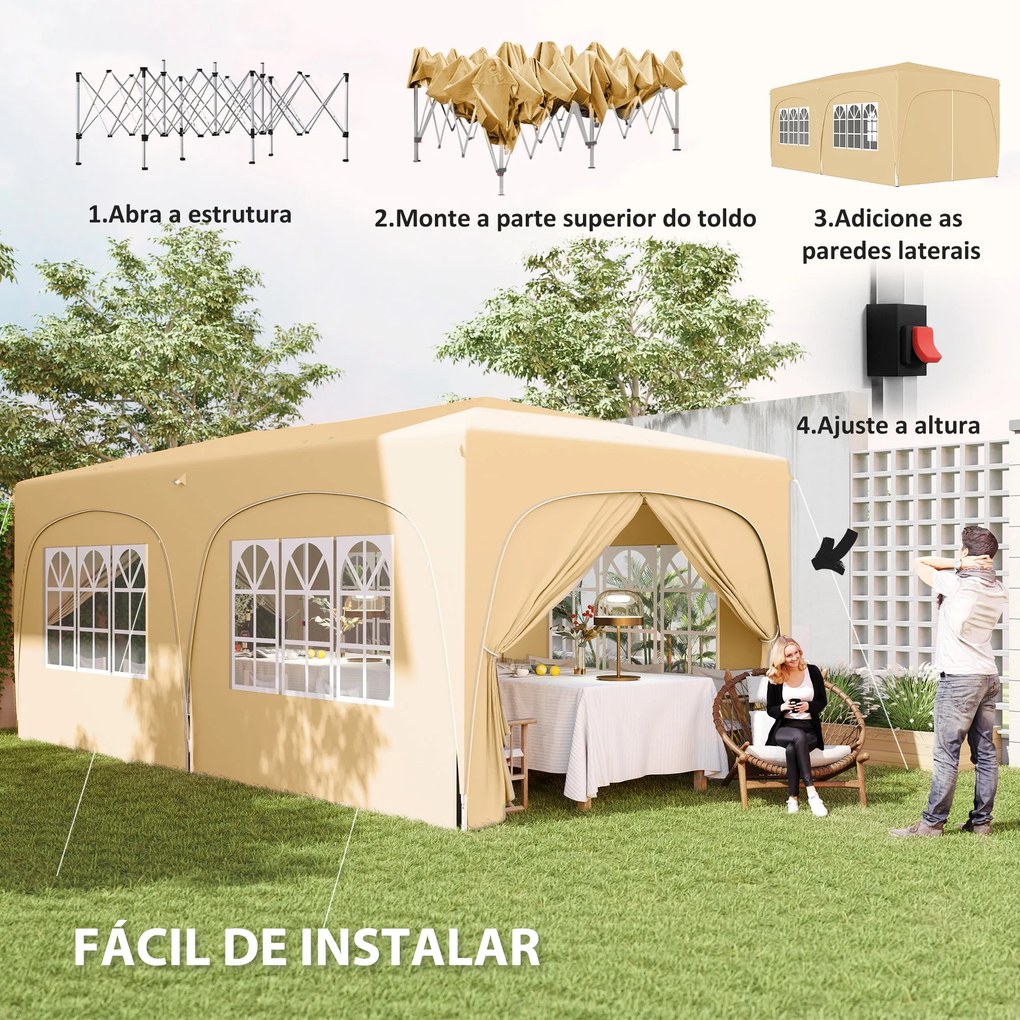 Tenda Dobrável tenda 3x6 m com Painéis Laterais UPF50+ Tenda de Jardim