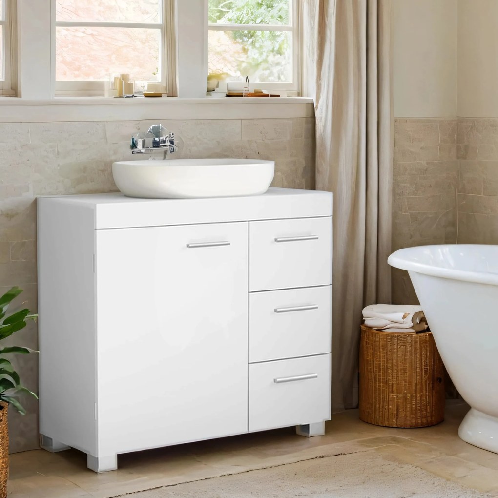 Armário de casa de banho para lavatório (Não incluido) 30 x 70 x 64 cm com 3 gavetas grandes Branco