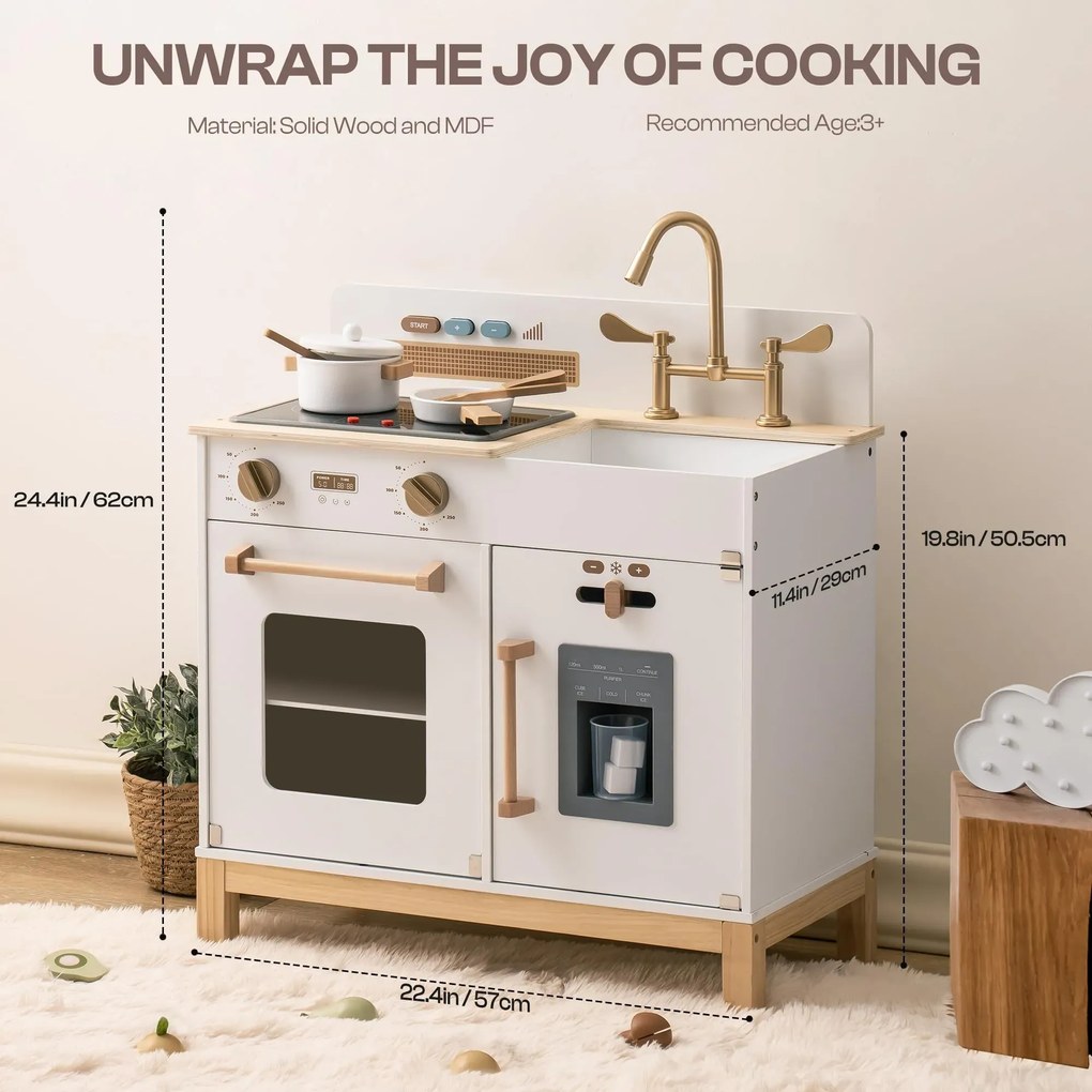 Cozinha de madeira Brincar infantil Montessori 58 x 29 x 62 cm Branca