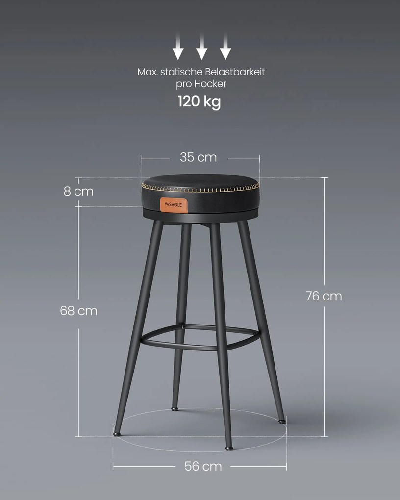 Conjunto de 2 bancos de bar com 76 cm de altura em preto