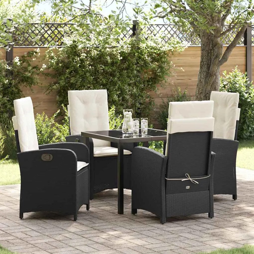 vidaXL Conjunto de Jantar para Jardim 5 pcs Preto vime PE