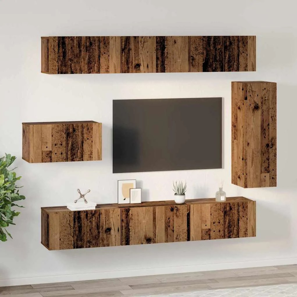 Conjunto de móvel de TV 8 pcs Madeira antiga 30.5 x 30 x 90 cm
