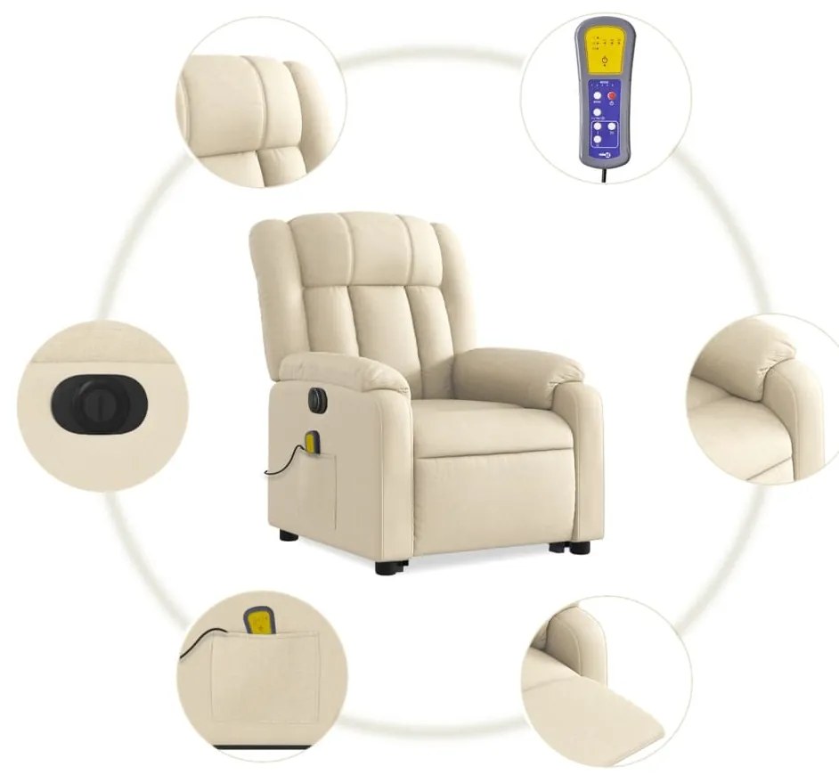 Poltrona elétrica elevatória massagens tecido creme