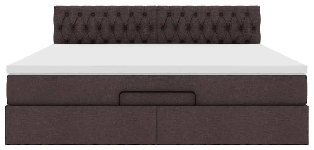 Estrutura de cama otomana com colchão tecido castanho escuro